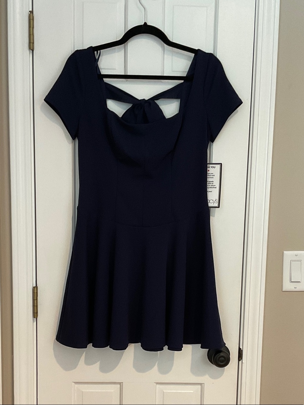 B Darlin Navy Short-Sleeve Fit & Flare Dress with Back Tie
